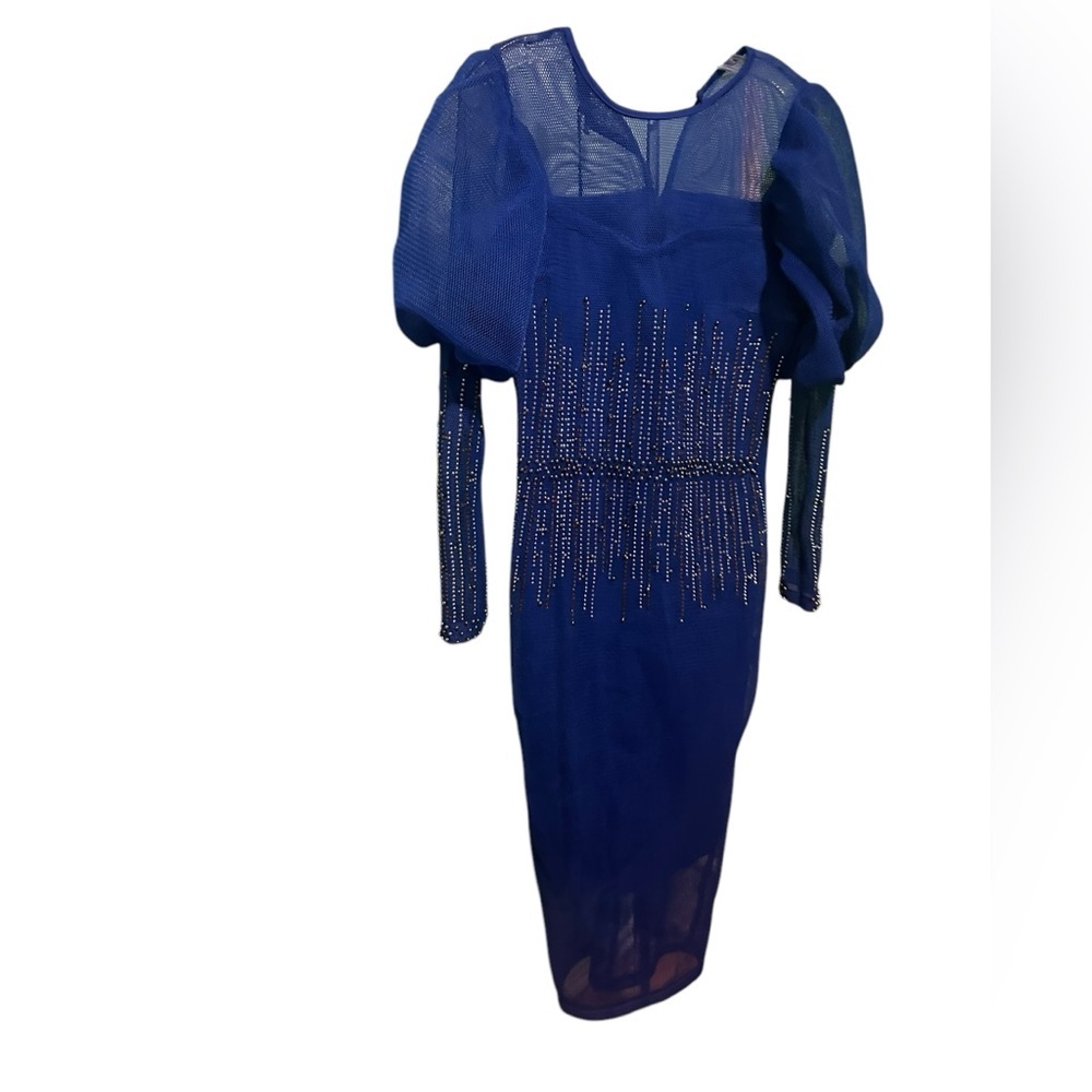 Sauvage airtech fabric mesh fish like net fabric puff sleeve dress size 48 - Picture 5 of 12